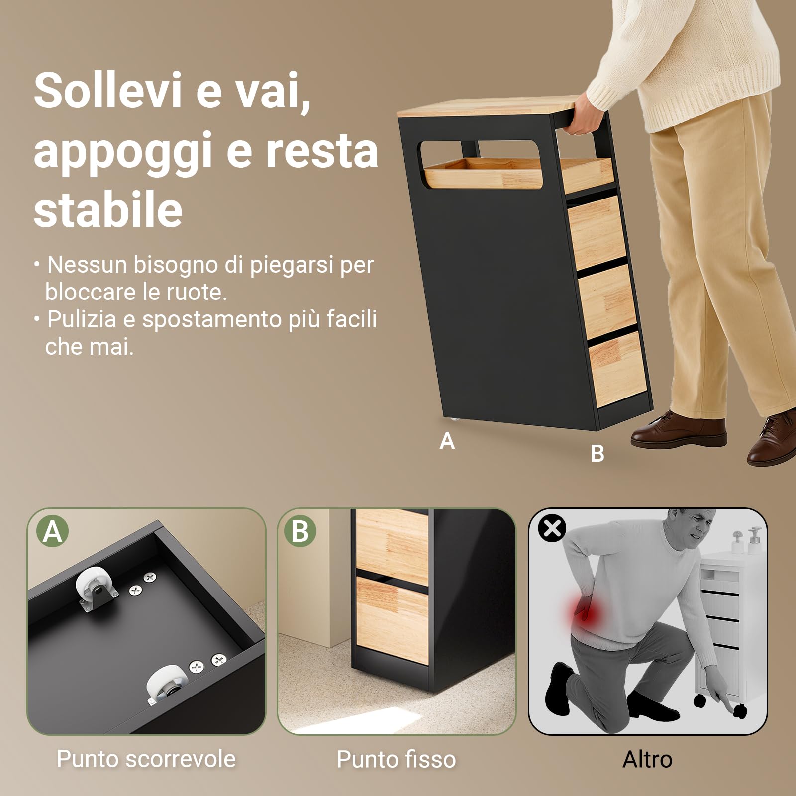 SoBuy Mobiletto Bagno Salvaspazio Cassettiera Bagno Stretto 3 Cassetti con Ruote per Angoli e Nicchie per Piccoli Spazi e Famiglie Nero 65x23x82cm BZR54-II-SCH