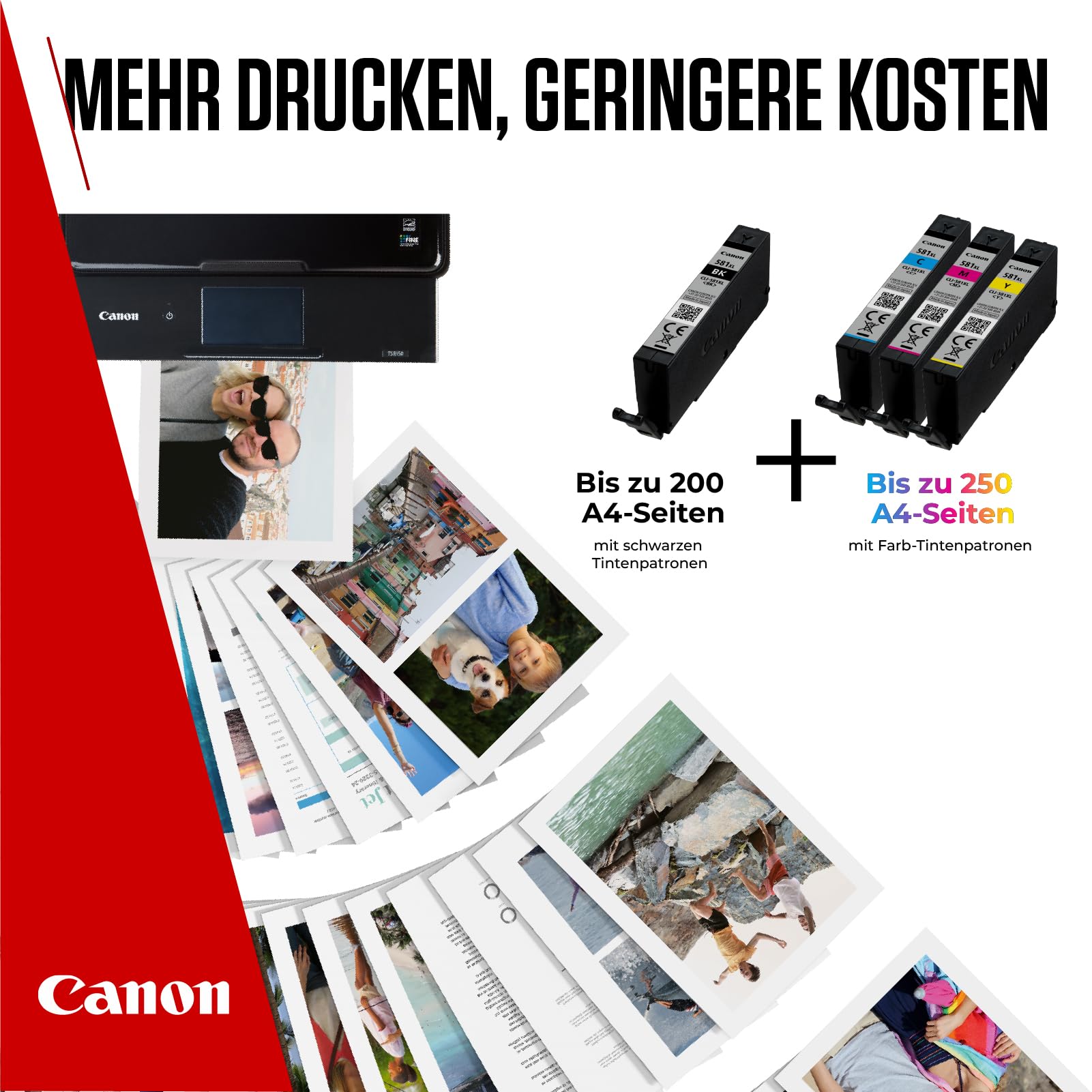 Canon CLI-581 XL C M Y BK Vorteilspack 4 Tintenpatronen größere Reichweite (Schwarz, Cyan, Magenta, Gelb) Original [Umweltfreundliche Recycle-Kartonverpackung 2024]
