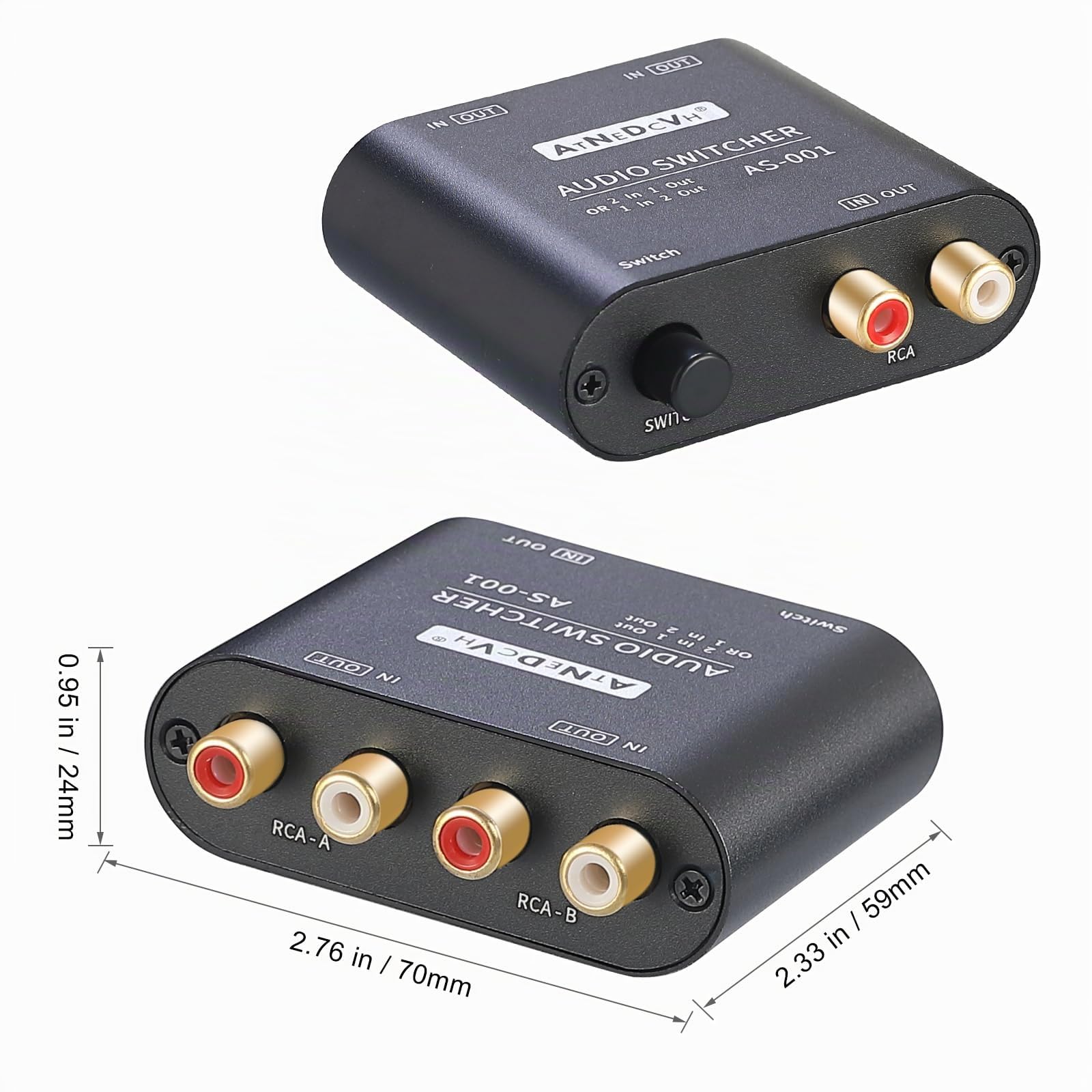 2 Ports 1 Eingang 2 Ausgang / 2 Eingang 1 Ausgang bidirektionaler Audio-Switch kompatibel für RCA 3,5 mm Anschlüsse, 2-Wege-Stereo-K L/R Lautsprecher Kopfhörer Audio-Selektor Splitter Box