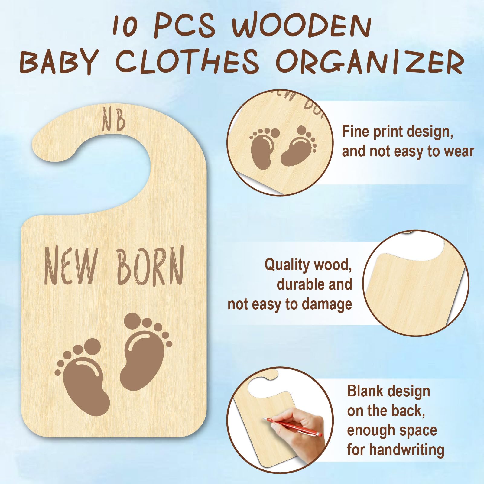 CRASPIRE 10Pcs Footprint Wood Wardrobe Dividers Nursery Decor from Newborn to 36 Month Closet Yellow Organizers Hanger Seperaters Nursery Wardrobe Hangers Divider for Shower - Image 3