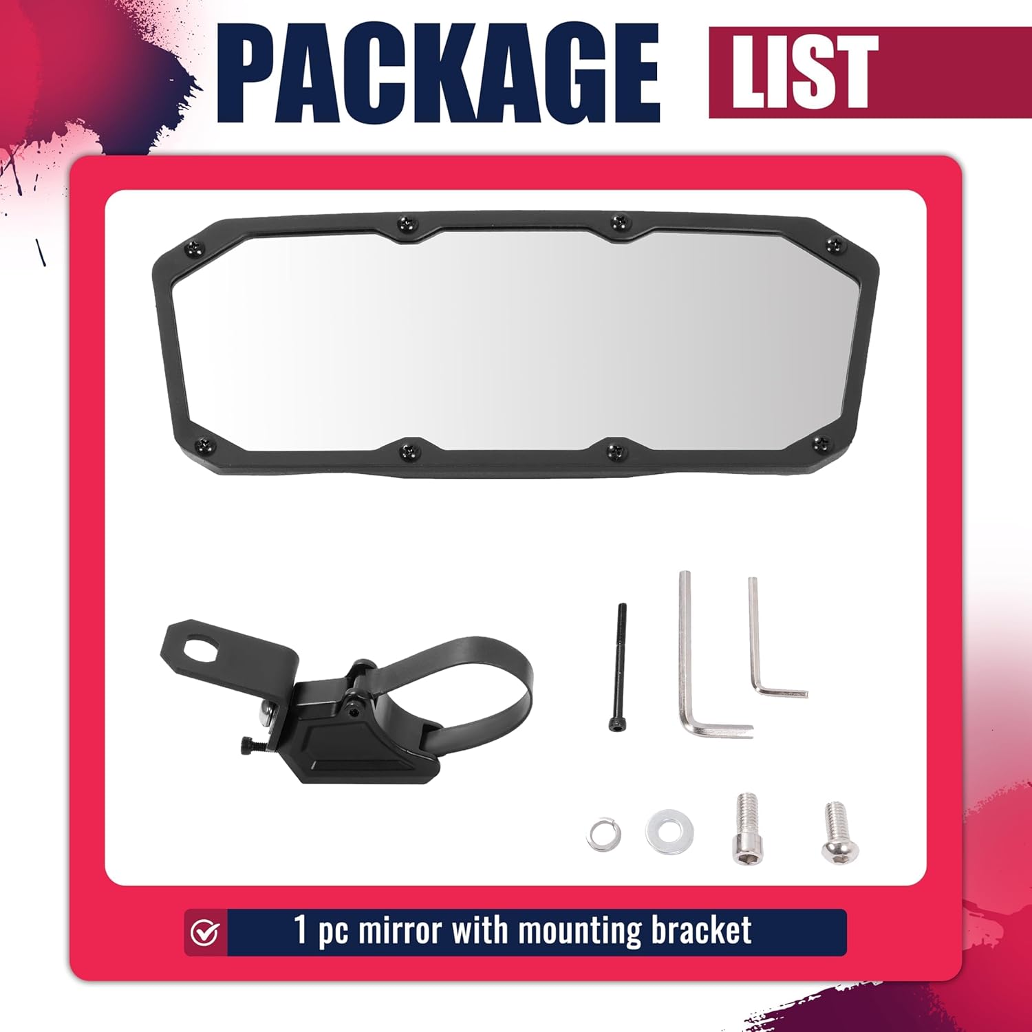 UTV Rear View Mirror for 1.5"-2" Roll Cage Adjustable Viewing Angle Compatible with Polaris RZR Series XP 1000 Maverick X3 Honda Pioneer Arctic Cat
