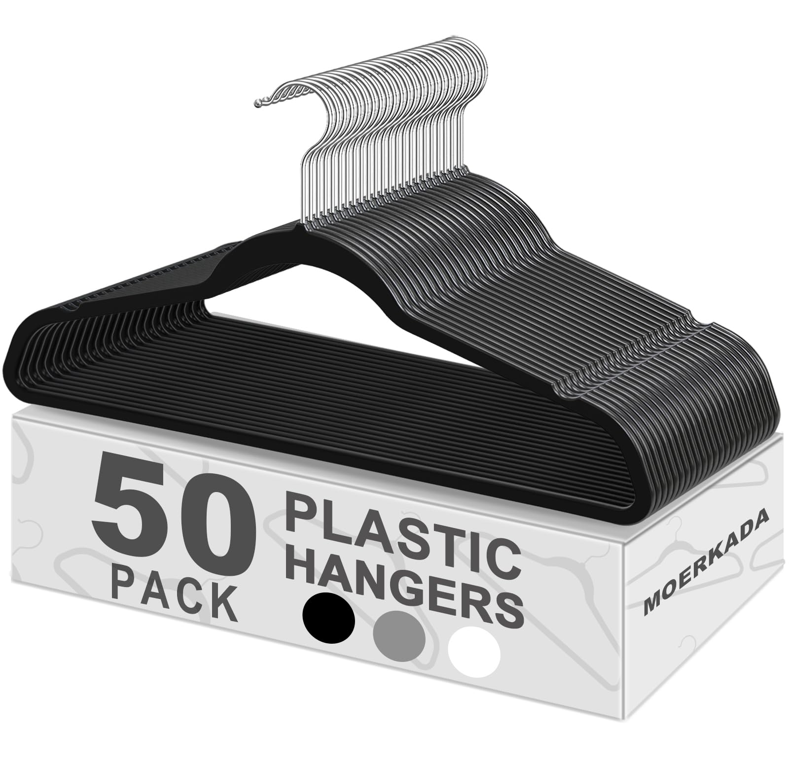 Hangers 50 Pack,Ultra-Thin Plastic Clothes Hangers (17.7 Inch) - Space-Saving Slim Hangers with Non-Slip Grooves for Wardrobe, Closet & Dorm Organization(Black)