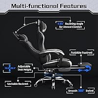 Vista 5 de Yaheetech Silla Gaming, Silla de Videojuegos con Soporte Lumbar de Masaje y Reposapiés Ajustable en Altura, Silla Ergonómica de Gaming