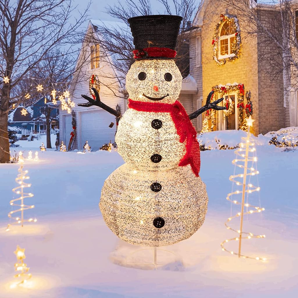 LANGWEI Muñecos De Nieve Navideños Decorados, Decoración De Estatua De Arte De Hierro DIY con Iluminación LED Plegable De 4 Pies para Decoración del Hogar De Fiesta Familiar En El Patio De Vacaciones