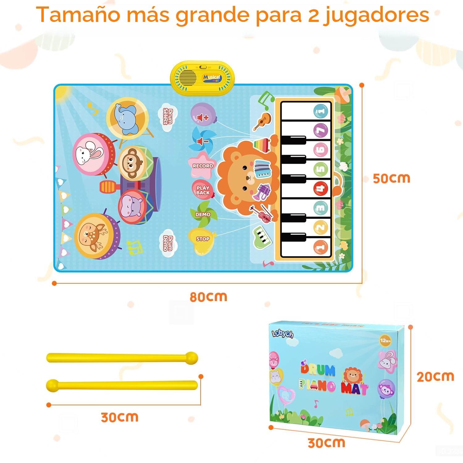 Lobyoh Juguetes para Bebés 1 Año, 2 en 1 Alfombra Musical Juguete de Tambor para Pequeños, Regalos Educativos para Niños Niñas 1 2 3 4 5 Años