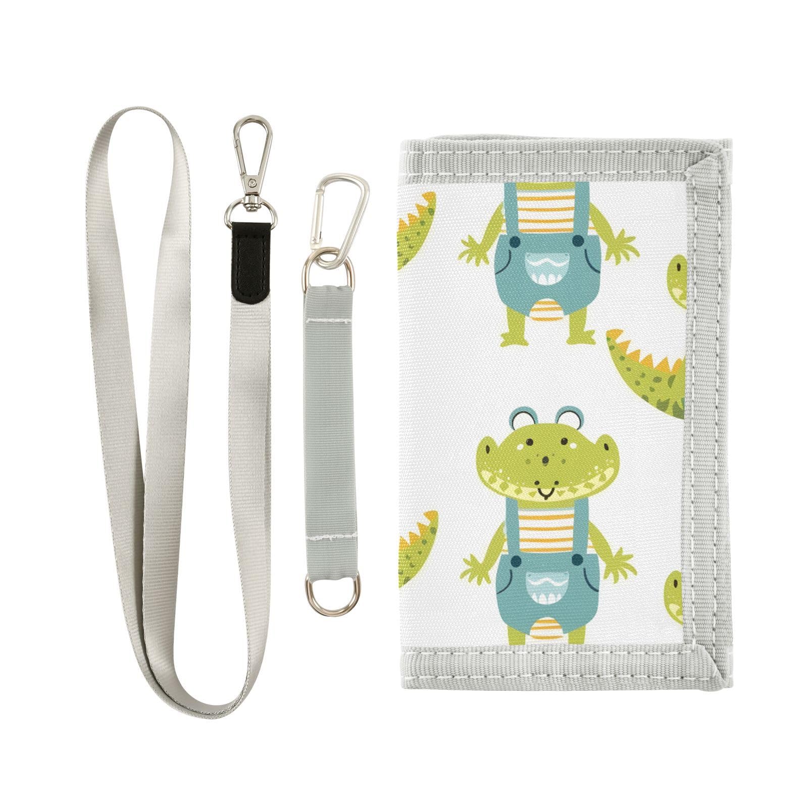 zyrtty Kids Wallets for Boys Girls Ages 4-18 Trifold, Crocodile Cartoon Green White Wallet with Zippered Coin Pocket and Card Holders, Novelty Wallet for Childrens Birthday Gifts