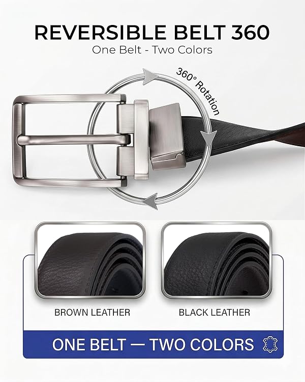 WINJEET Real Leather Reversible Belts For Men - Mens Black and Brown Leather Belt | [106000204] R.Buck, 38-40 by WINJEET - Image 2