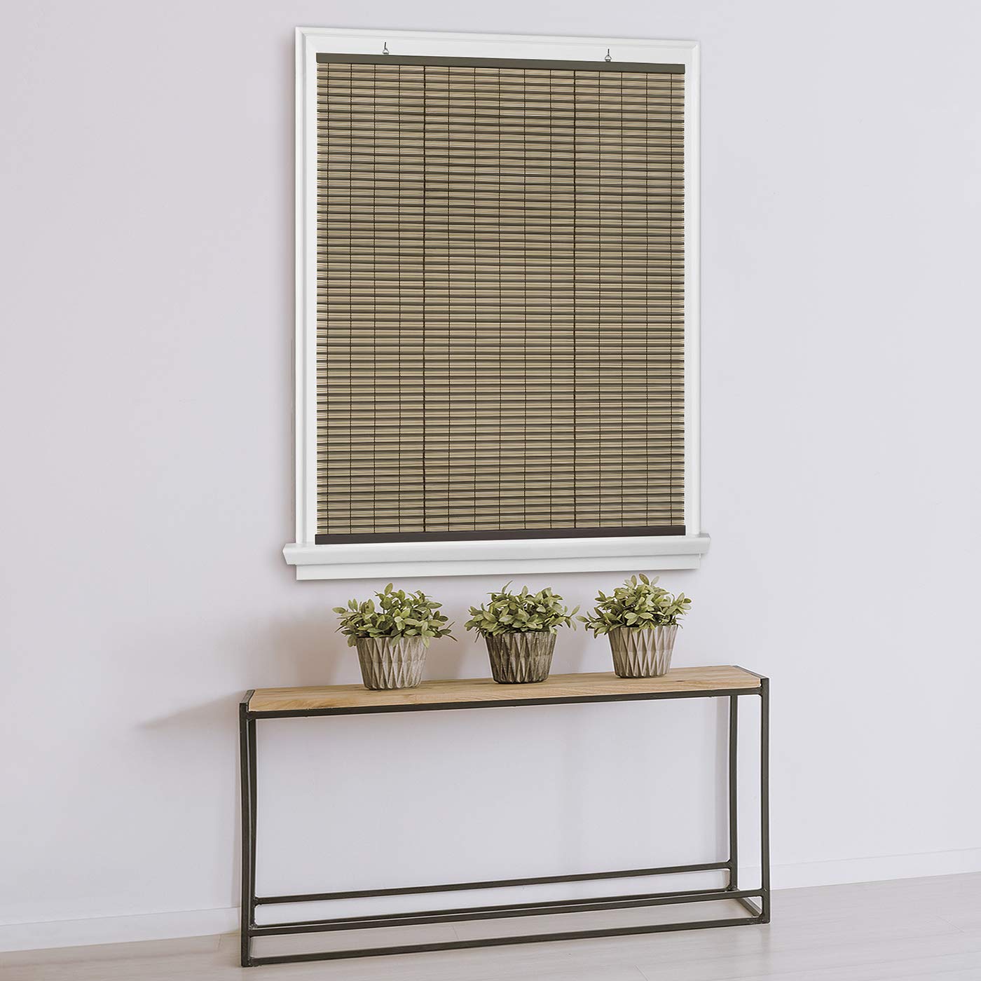 PowerSellerUSA Light Filtering Cordless Rollup Window Blinds, 72L x 48W Inches Oval Veranda Vinyl Roller Privacy Blind, Indoors-Outdoors Mount Simply Pull-Up from The Bottom Handrail, Brown
