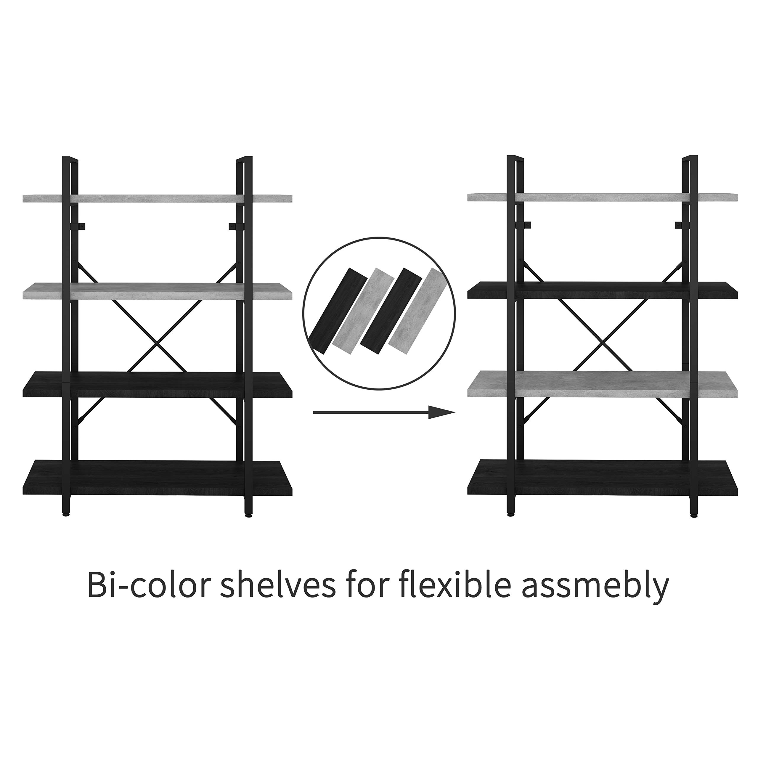 O&K FURNITURE 4-Tier Bookshelf, Modern Industrial Etagere Bookcase, Open Standing Shelving Unit for Home Office Study-Height: 55 Inch