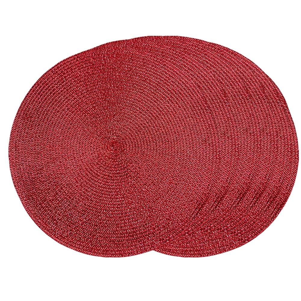 SCF2017 38CM Round Woven Shiny Plastic Placemat Sparkle Glitter Table Mats,Set of 6,Red