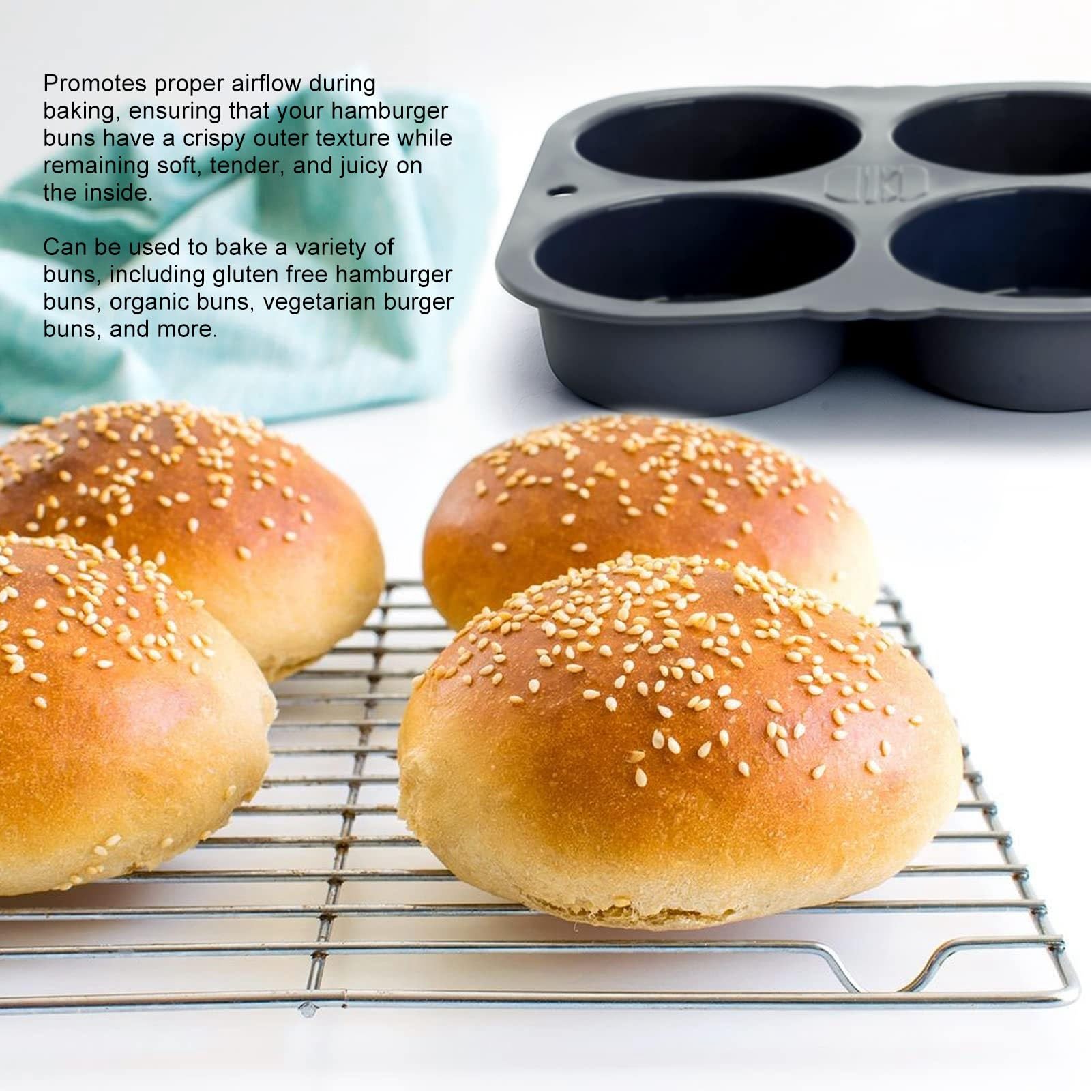 Bułeczki do Burgerów Forma do Pieczenia Silikonowa, Forma do Pieczenia Chleba Okrągła 6 Siatek 10 Cm Nieprzywierająca Forma do Chleba do Babeczek Hamburgerowych Ciasto