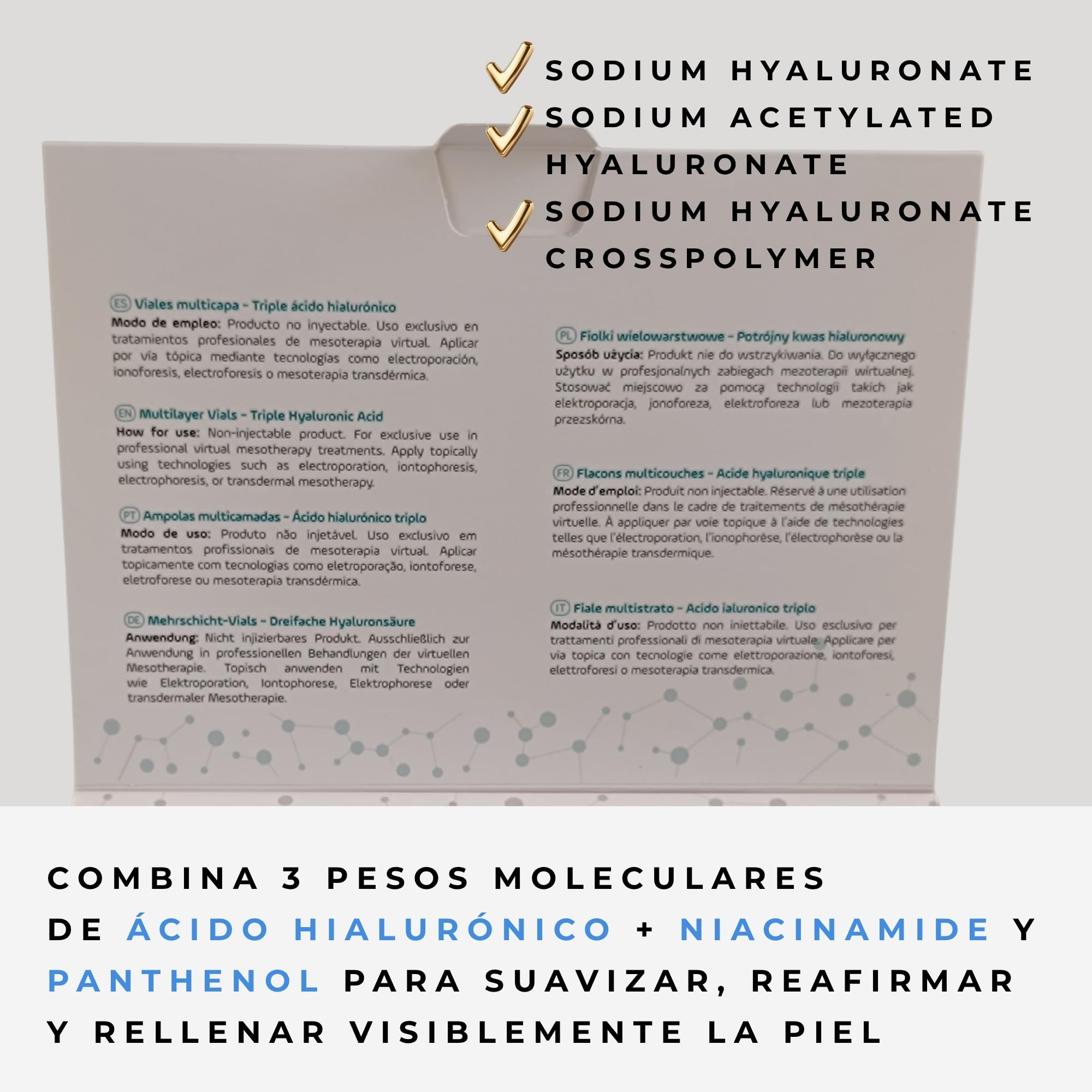KFS Viales Tripla Siero Viso Acido Ialuronico con Niacinamide B3 e Pantenolo B5, Azione Multistrato, Filler e Lifting Viso, Compatibile con Microneedling Viso, Dermaroller e Dermapen, 10u x 5ml