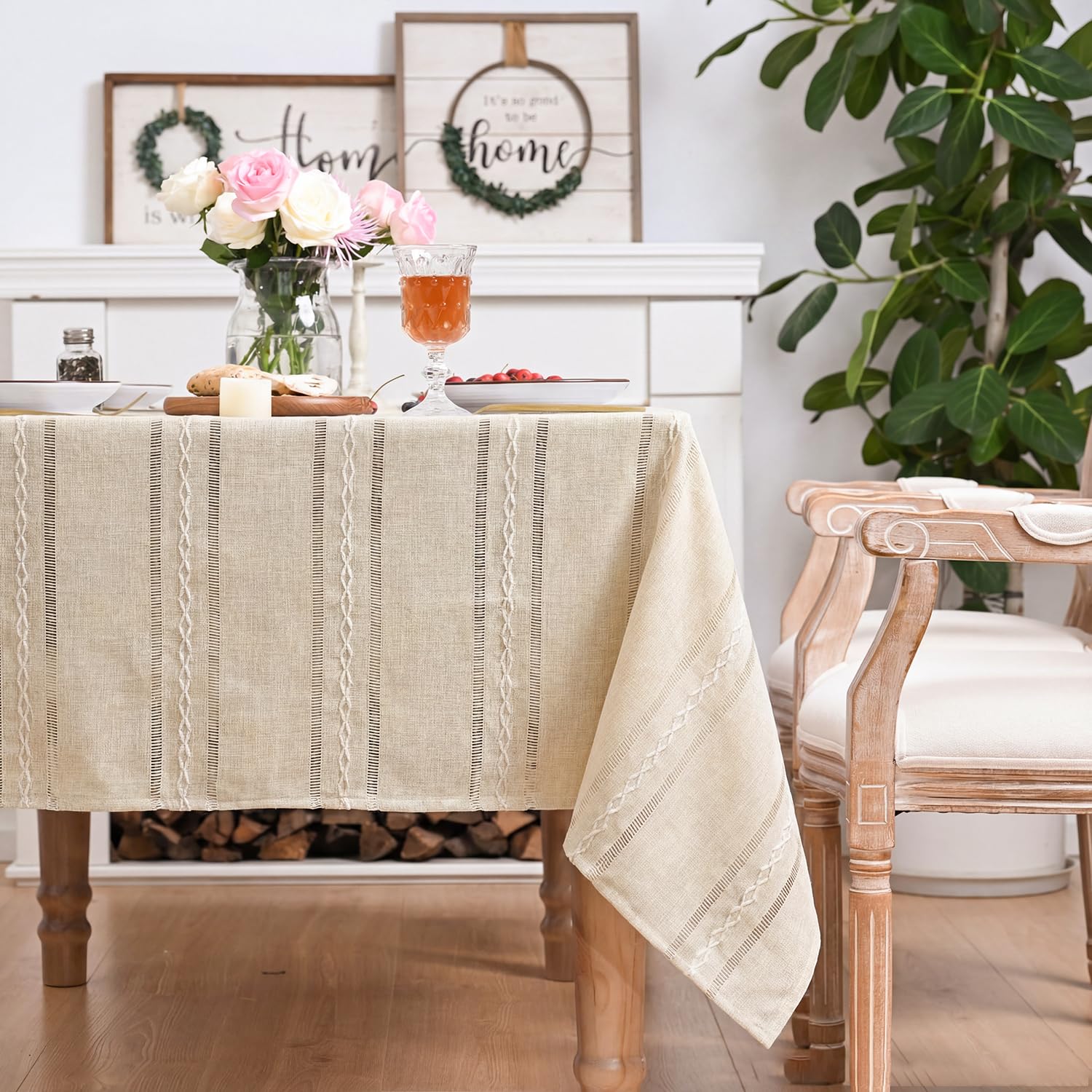 Nappe rectangulaire lavable en coton et lin pour une cuisine facile