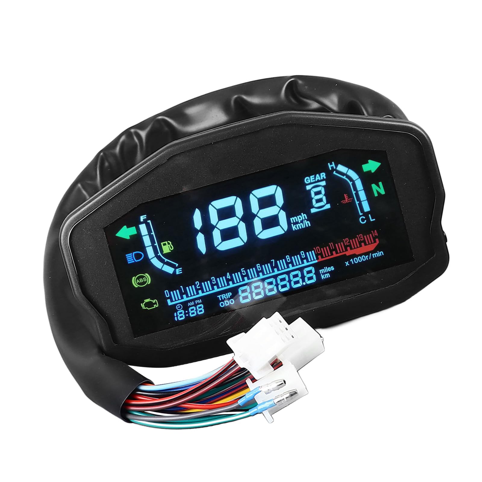 Fabater Zestaw Wskaźników Motocyklowych LCD Cyfrowy Prędkościomierz Obrotomierz – Wielofunkcyjny Wyświetlacz z temperaturą Wody, Poziomem, Wskaźnikiem Paliwa i Podświetleniem dla Większości Motocykli