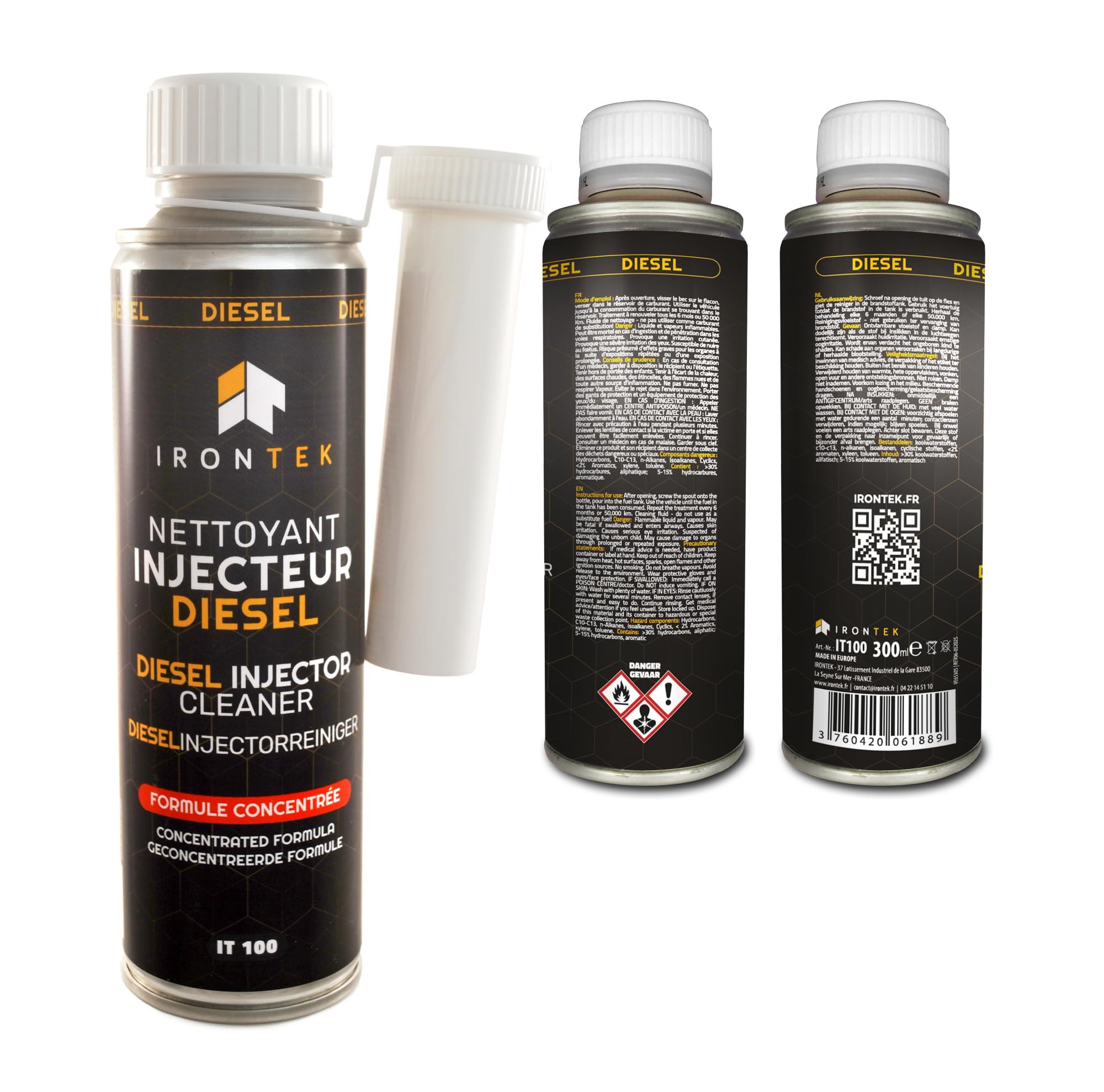 Aditivo Pasar ITV Diésel - IRONTEK - 2x300ml | IT205 | Limpiador Inyectores | Tratamiento Aceite Motor | Reduce Emisiones | Acción 300 km