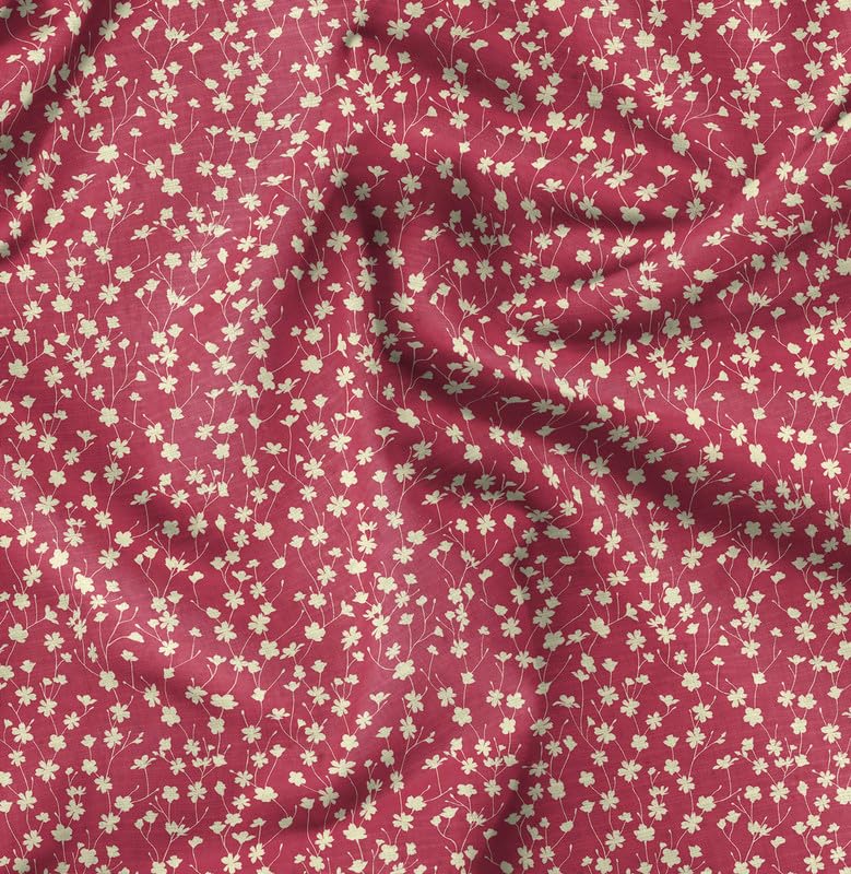 Soimoi Floral Print - Red, Premium Cotton Cambric Fabric - Medium Weight Material for Quilting, Kurtis, Blouse, Kids Clothing, Tunic, Curtains - 42" Inch Wide, 1 Meter