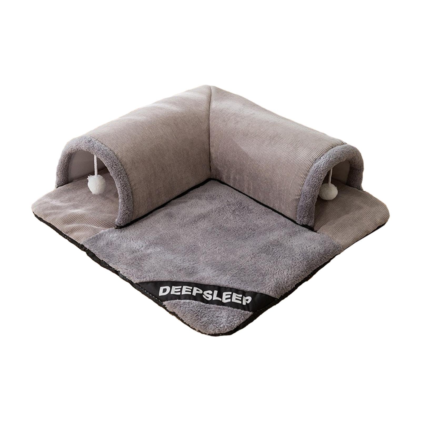 F Fityle Lit Tunnel pour Chat, Centre de Jeu d'Entraînement, Tunnel avec Boules Suspendues Interactives pour Chat, Chaton, Gris