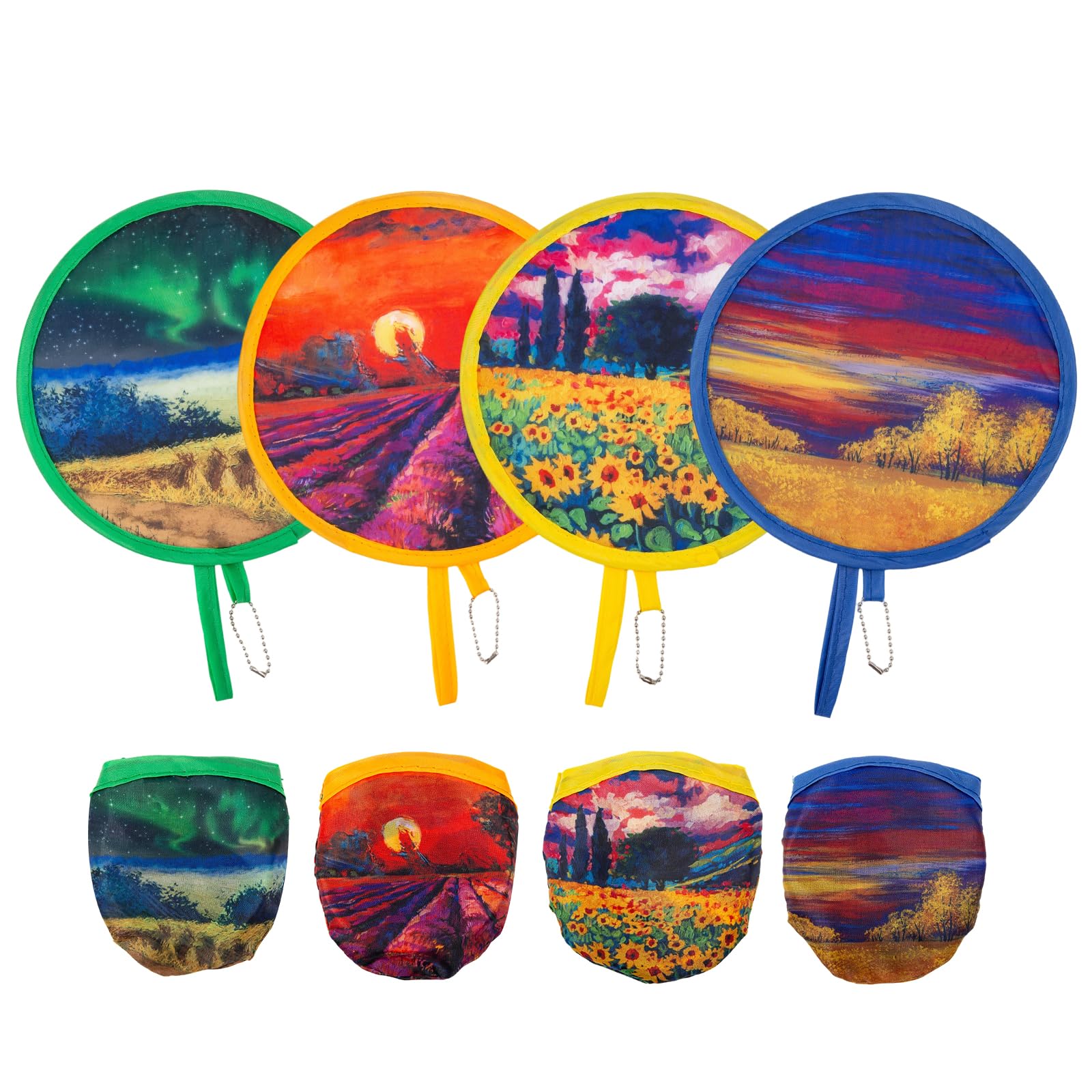 4 Pcs Hand Fan Folding,Chinese Japanese Style Foldable Fan,Summer Handheld Folding Fans Beautiful Patterns For Wedding Party Home Decor Personal Decoration (4Pcs Landscape painting)