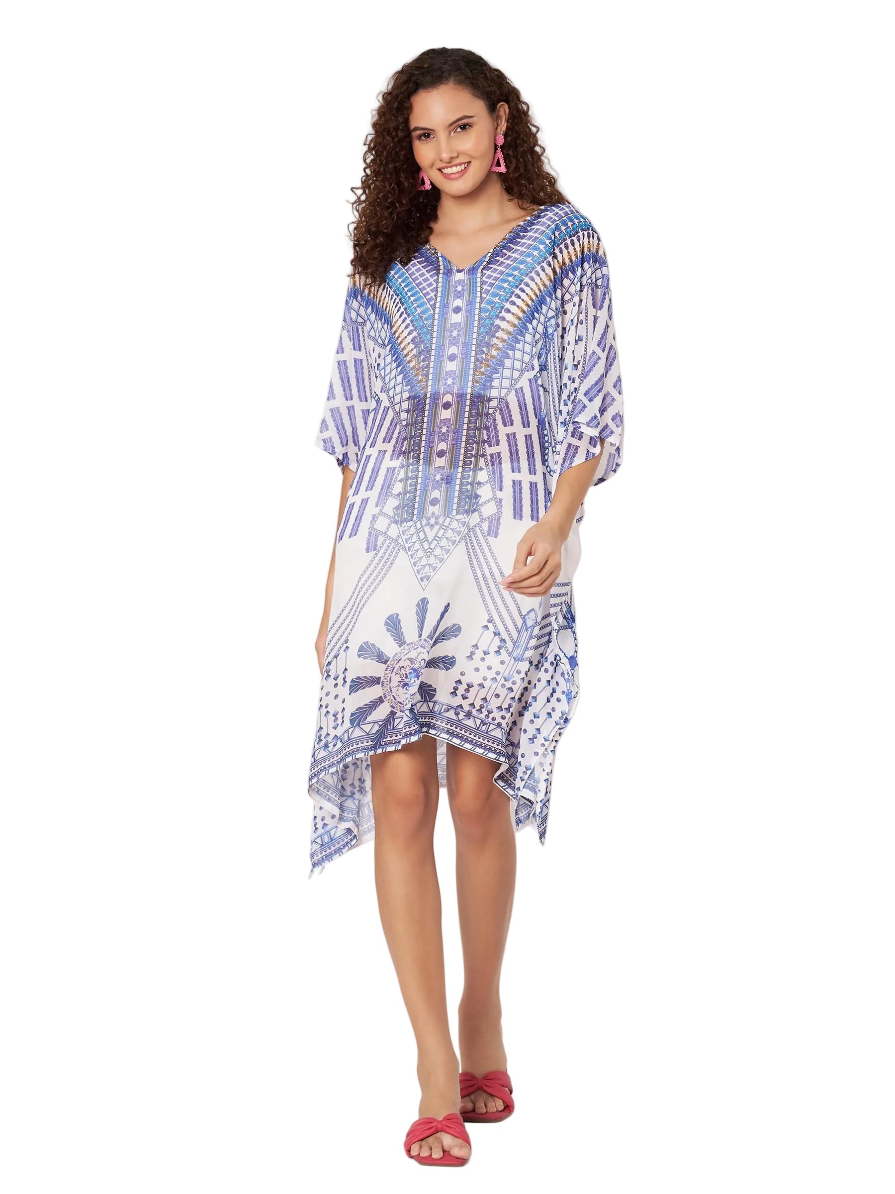 Women's Printed V-Neck Flared Sleeves Beach Wear Kaftan Dress Beach Coverup JKBW_349-image-40