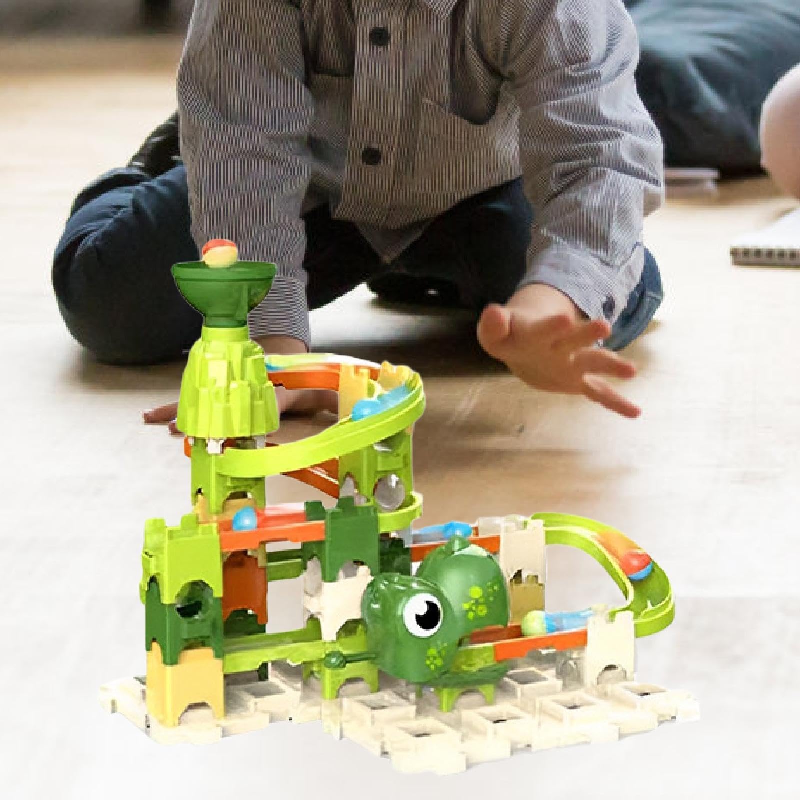 Almencla Marblebahn Spielset Bauklötze Kugelbahn Rennstrecke Aus Robustem Pp Material für Kindergeburtstag Lernspiel Geschenk Familienaktivitäten, 60 Stück