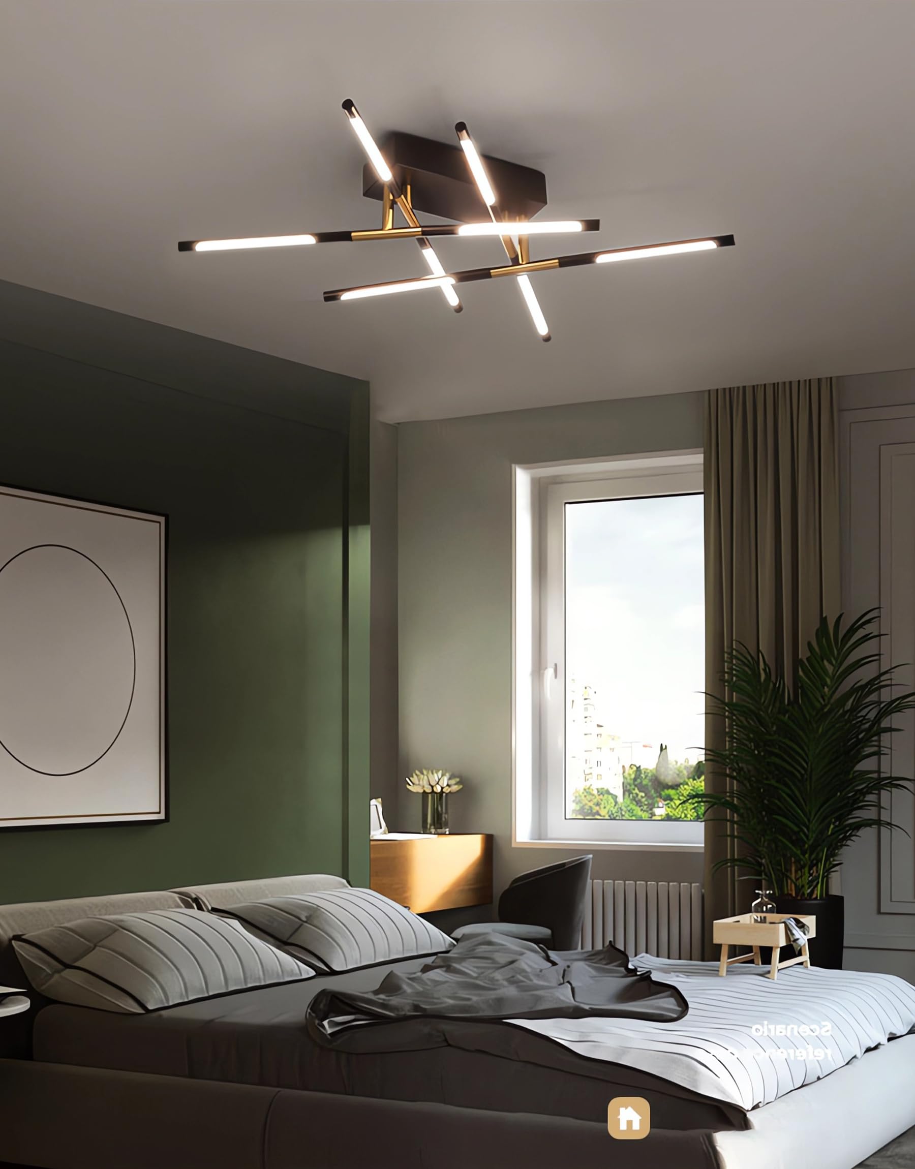 QYSMGS Modern LED Ceiling Light 12 Flame Black+Gold 24W Square Dimmable Ceiling Lamp for Bedroom, Living Room, Kitchen, Dining Room, Restaurant
