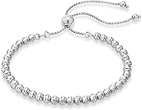 Miabella 925 Sterling Silver 4mm Diamond-Cut Bead Adjustable Bolo Bracelet, 18K Gold Plated Option, Italian Made for Women