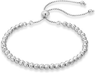 Miabella 925 Sterling Silver 4mm Diamond-Cut Bead Adjustable Bolo Bracelet, 18K Gold Plated Option, Italian Made for Women