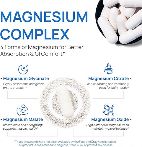 Miniatura 3 de Selerb Complejo de magnesio glicinato malato citrato óxido - Apoya la calma, el sueño, los músculos y la energía con D3, B6, zinc, olmo resbaladizo
