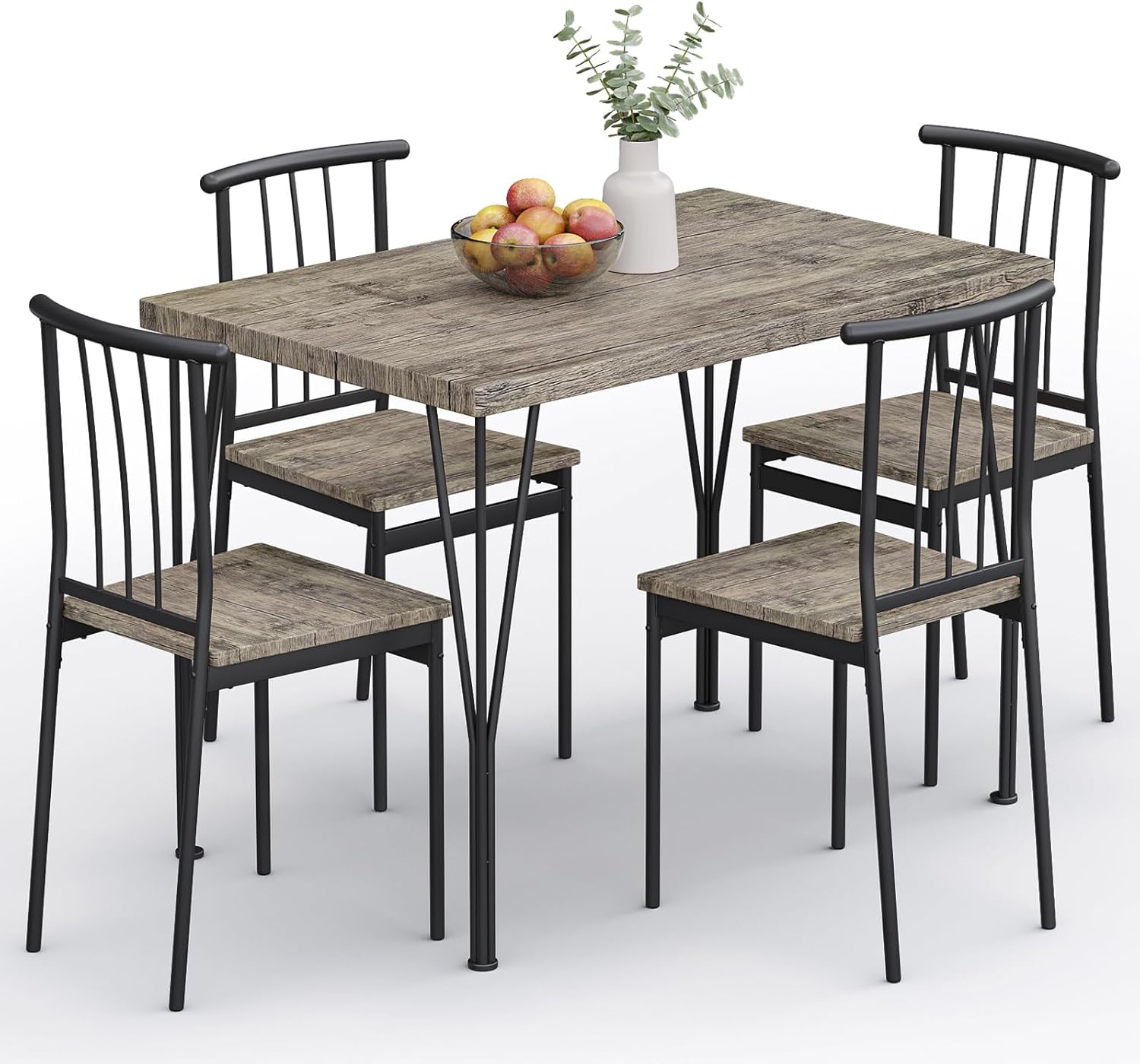 BUPPLEE 5-Piece Dining Table Set - Space-Saving Kitchen Table with 4 Chairs, Easy Assembly Modern Wood and Metal Furniture for Apartments, Dining Room, Breakfast Nook, Bedroom, Easy Clean