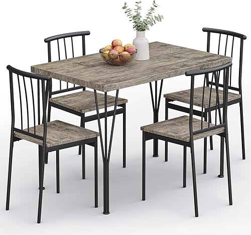 Juego de mesa de comedor de 5 piezas, mesa de cocina que ahorra espacio con 4 sillas, fácil de montar, muebles modernos de madera y metal para