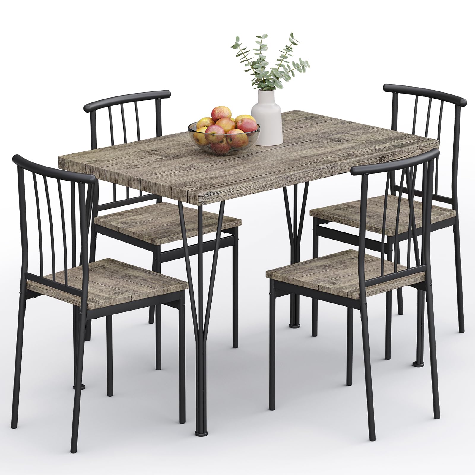 BUPPLEE 5-Piece Dining Table Set - Space-Saving Kitchen Table with 4 Chairs, Easy Assembly Modern Wood and Metal Furniture for Apartments, Dining Room