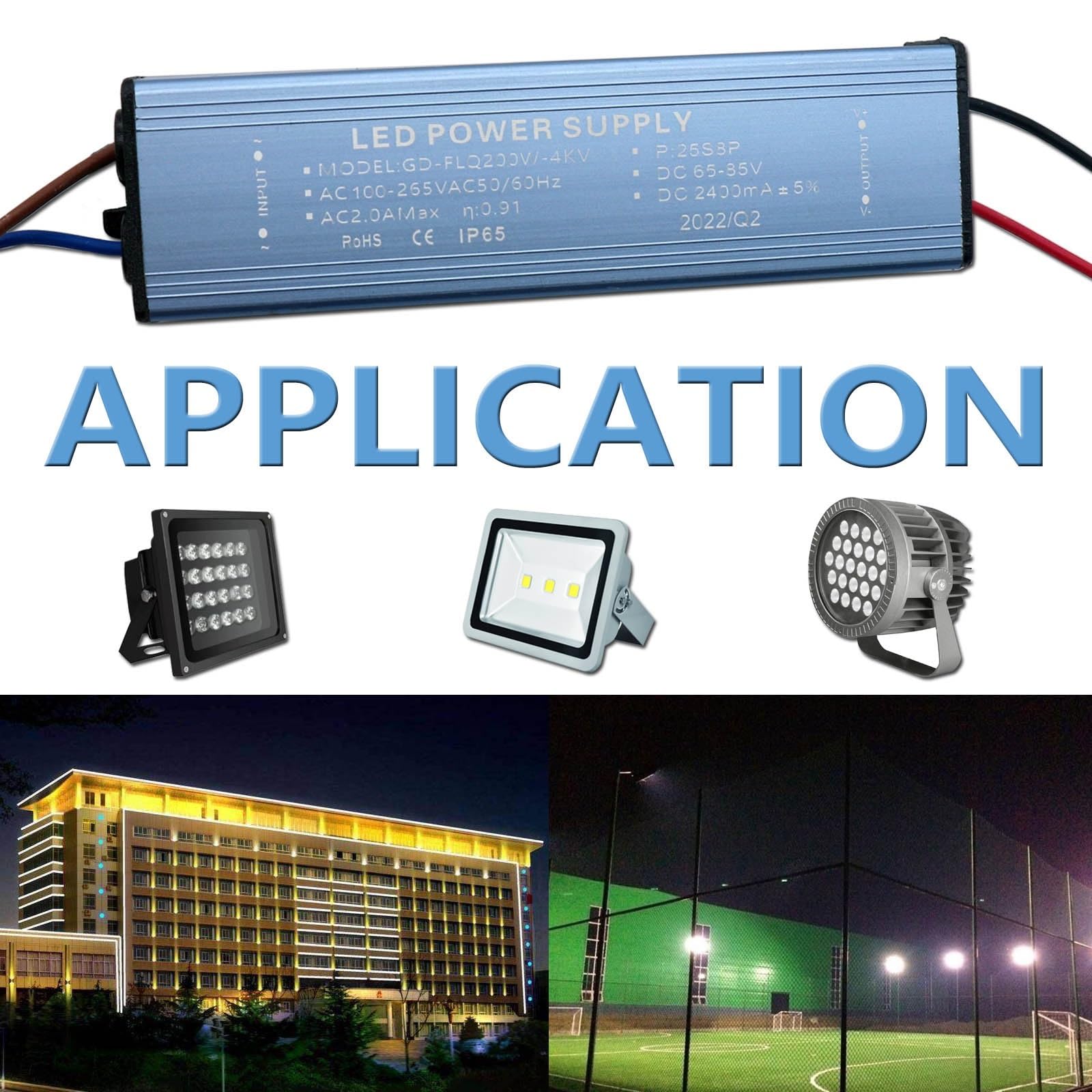 200W DC65-85V impermeable IP65 fuente de alimentación del controlador LED AC100-265V 2400mA transformador de iluminación LED reflector DIY