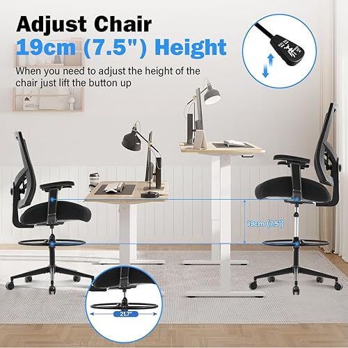 Miniatura 5 de Silla de dibujo de 500 libras, silla alta de oficina para escritorio de pie, cojín extra ancho de 21 pulgadas, silla ergonómica de oficina