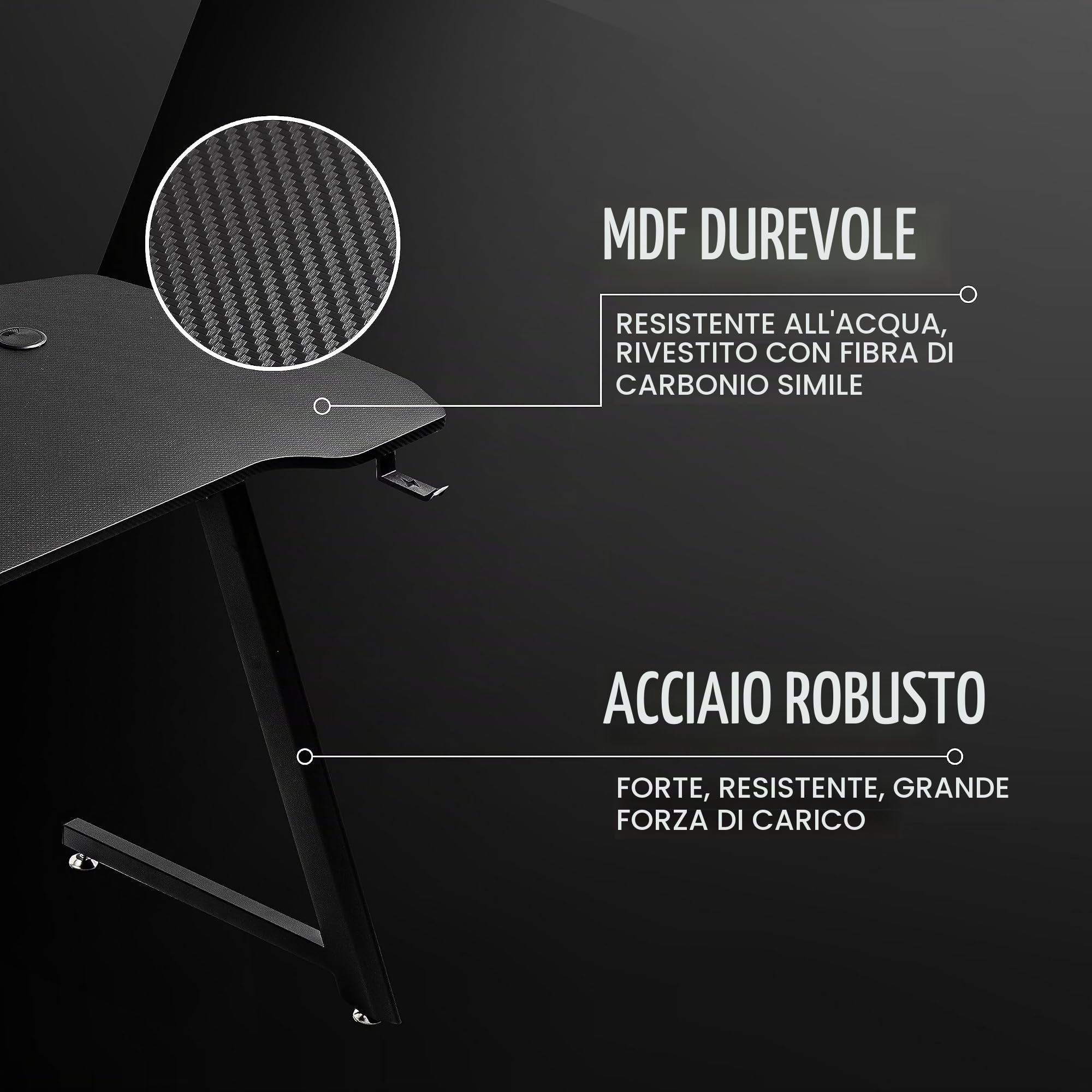 Baroni Home Scrivania Gaming per Computer Ergonomica con Supporto e Gancio Cuffie e Porta Bicchiere, Tavolo da Gioco in MDF e Acciaio, 100x60 cm