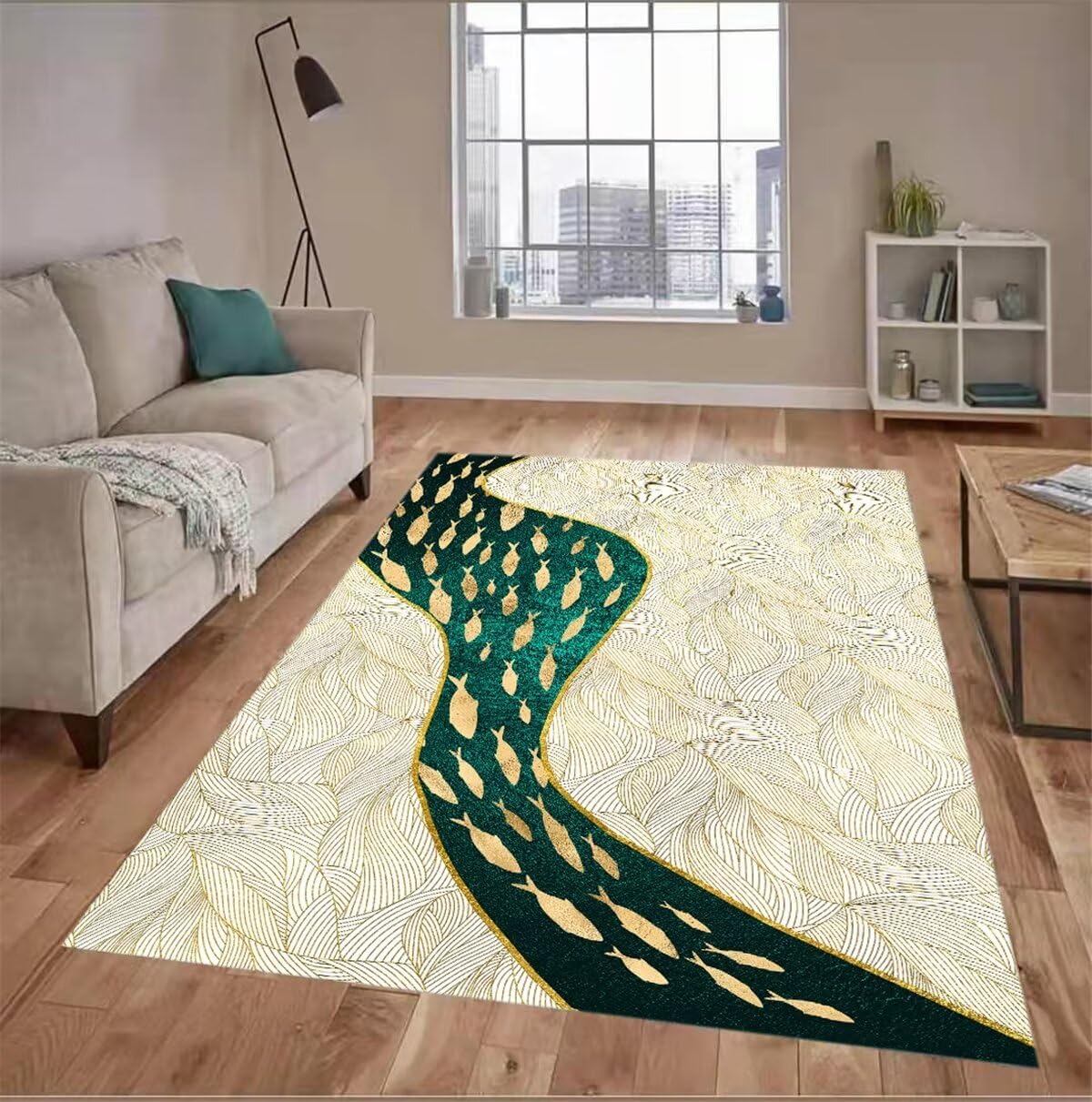 Tapis lavable gris vert grand modèle 180x280 pour salon et extérieur