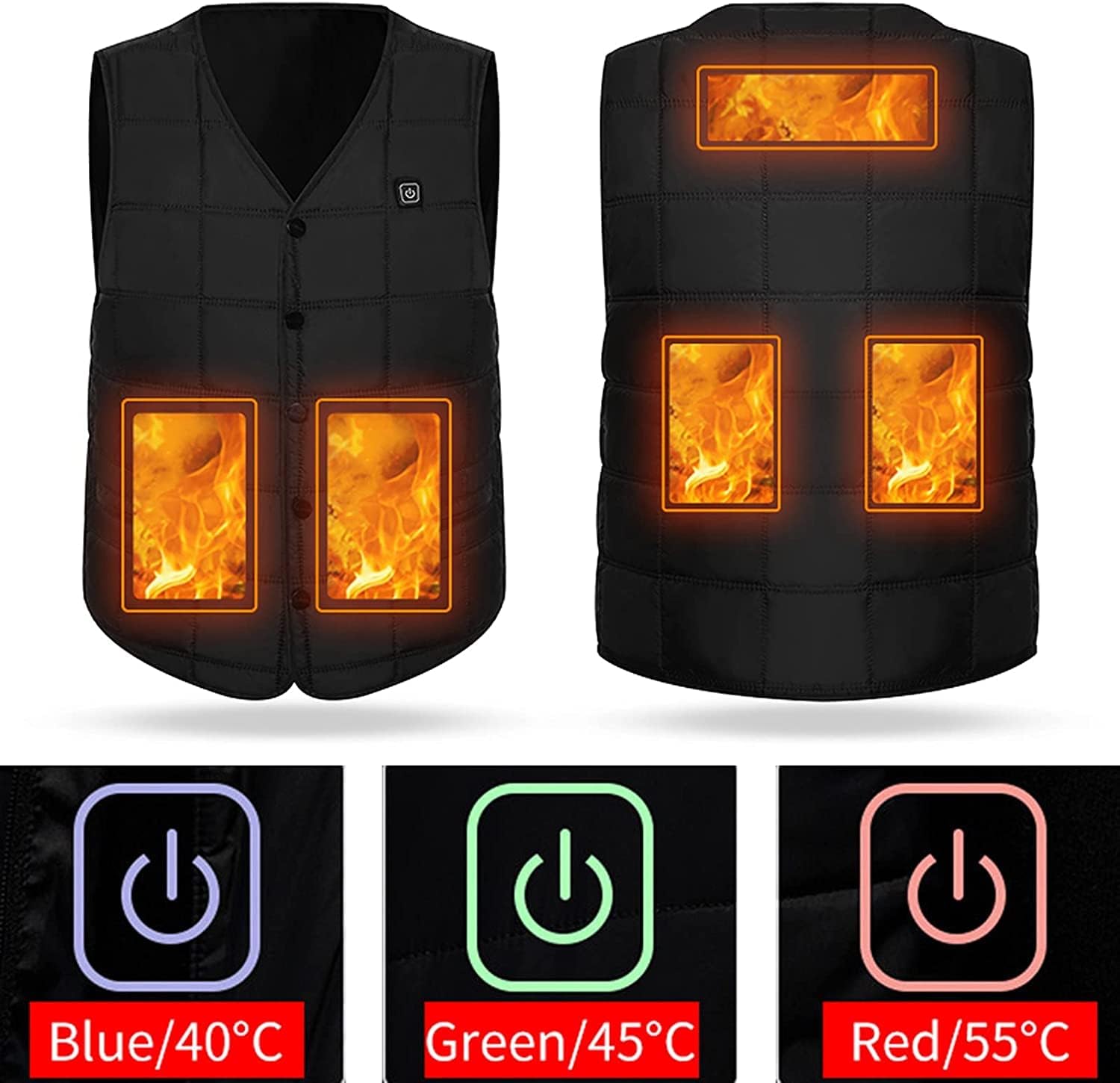 Heated Body Warmer Vest, USB Charging Heating Gilet with 5 Heat Zones for Outdoor Camping (No Power Bank)