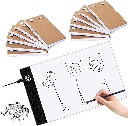 Kit de libro para niños y adultos, tablero de luz LED A5, 720 hojas12 piezas, papel de animación preperforado, libro con tornillo de fijación, cable