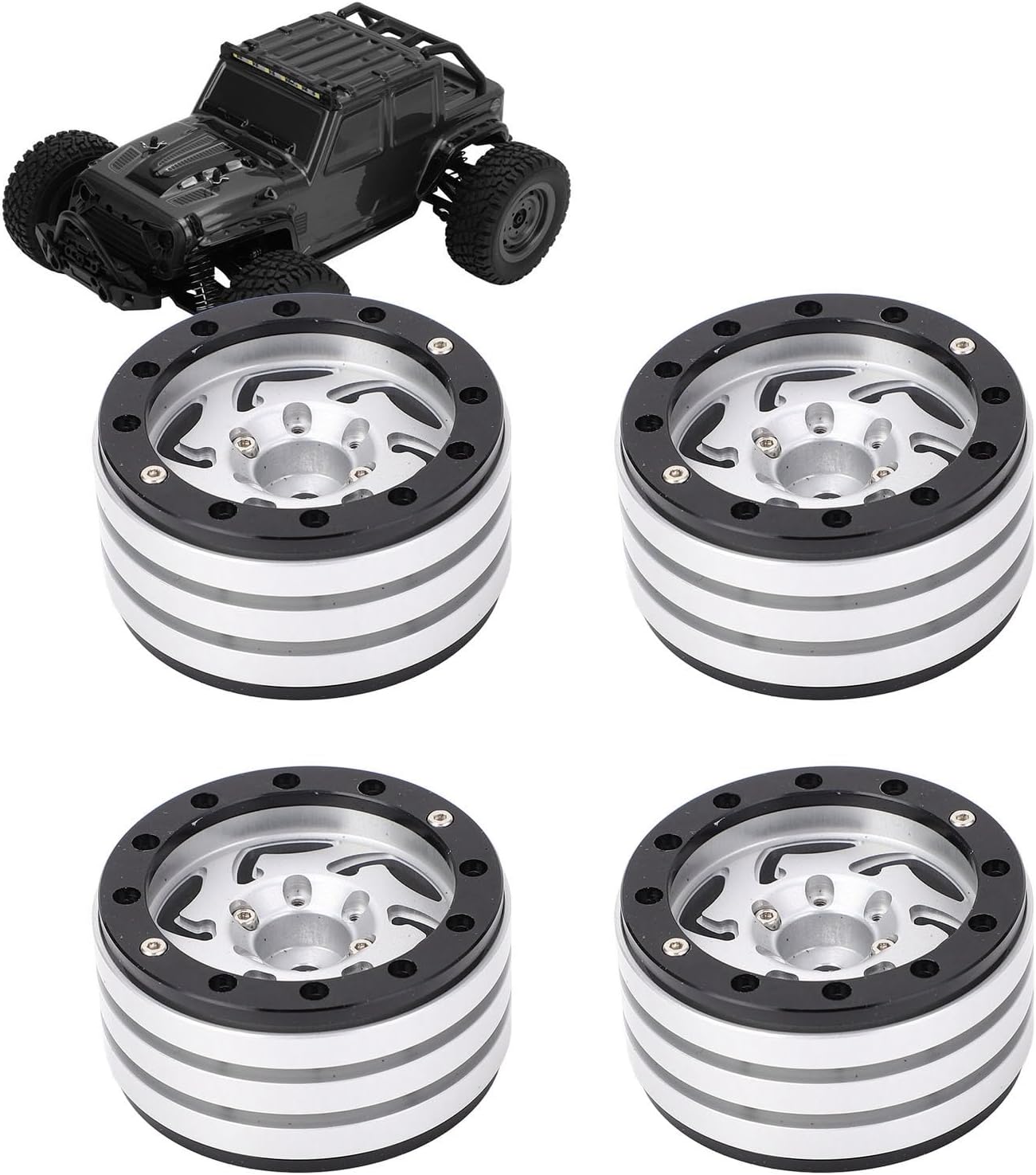 RC ビードロック リム 4 個、1.9 インチ 12mm 六角 CNC アルミニウム合金 RC ホイールハブ、安定した走行のための