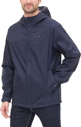 Tommy Hilfiger Men's Lightweight Breathable Waterproof Hooded Rain Jacket Raincoat