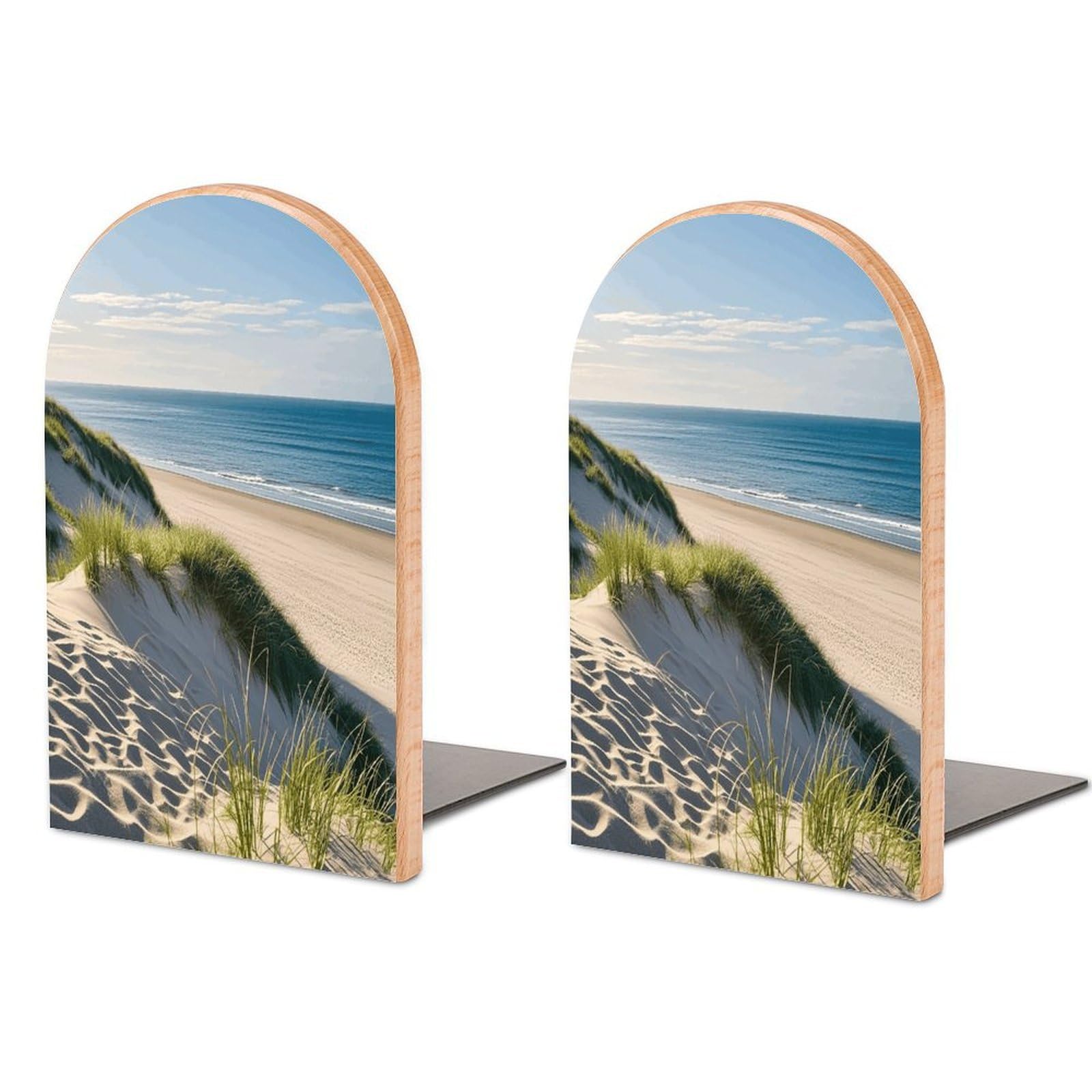 Sujetalibros antideslizante resistente Beach Dunes de madera universal con base metálica