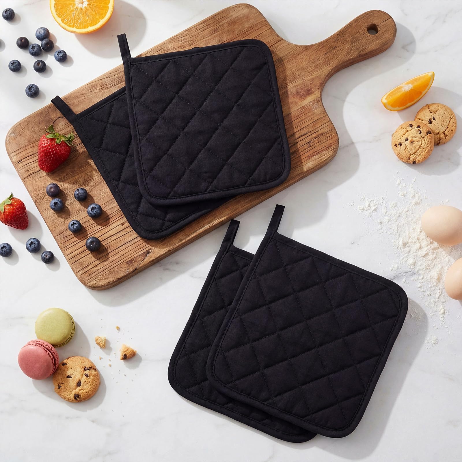 Uiifan Topflappen aus Baumwolle für die Küche, waschbar, hitzebeständig, für den Ofen zum Kochen und Backen, 20 x 20 x 0,5 cm, Schwarz, 30 Stück
