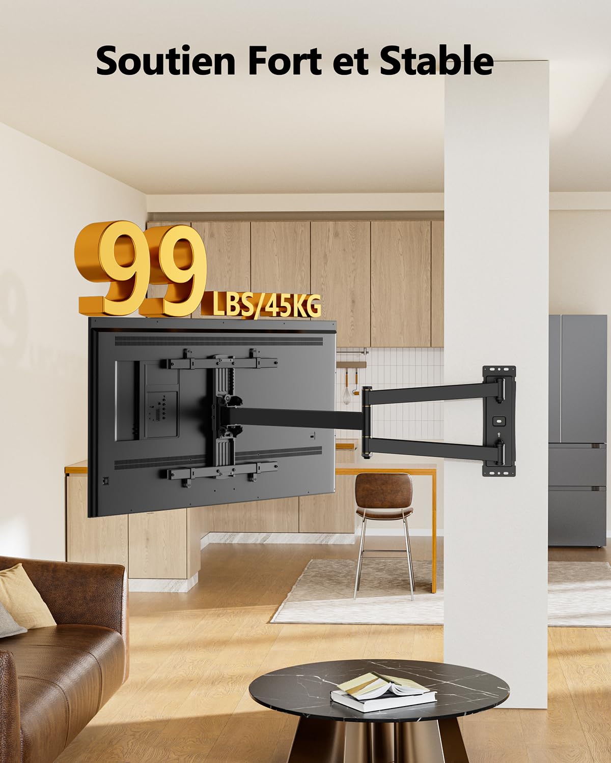 FORGING MOUNT Support Mural TV avec Bras Long de 943mm pour Écrans Plats/Incurvés de 26 à 65 Pouces jusqu'à 45 kg, Support TV Mural Articulé, Pivotant, Inclinable, Max VESA 400x400 mm