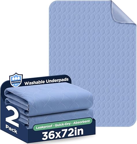 Miniatura 21 de Almohadillas de cama lavables de 36 x 72 pulgadas, paquete de 2, color gris, almohadillas impermeables para incontinencia, protectores contra orina