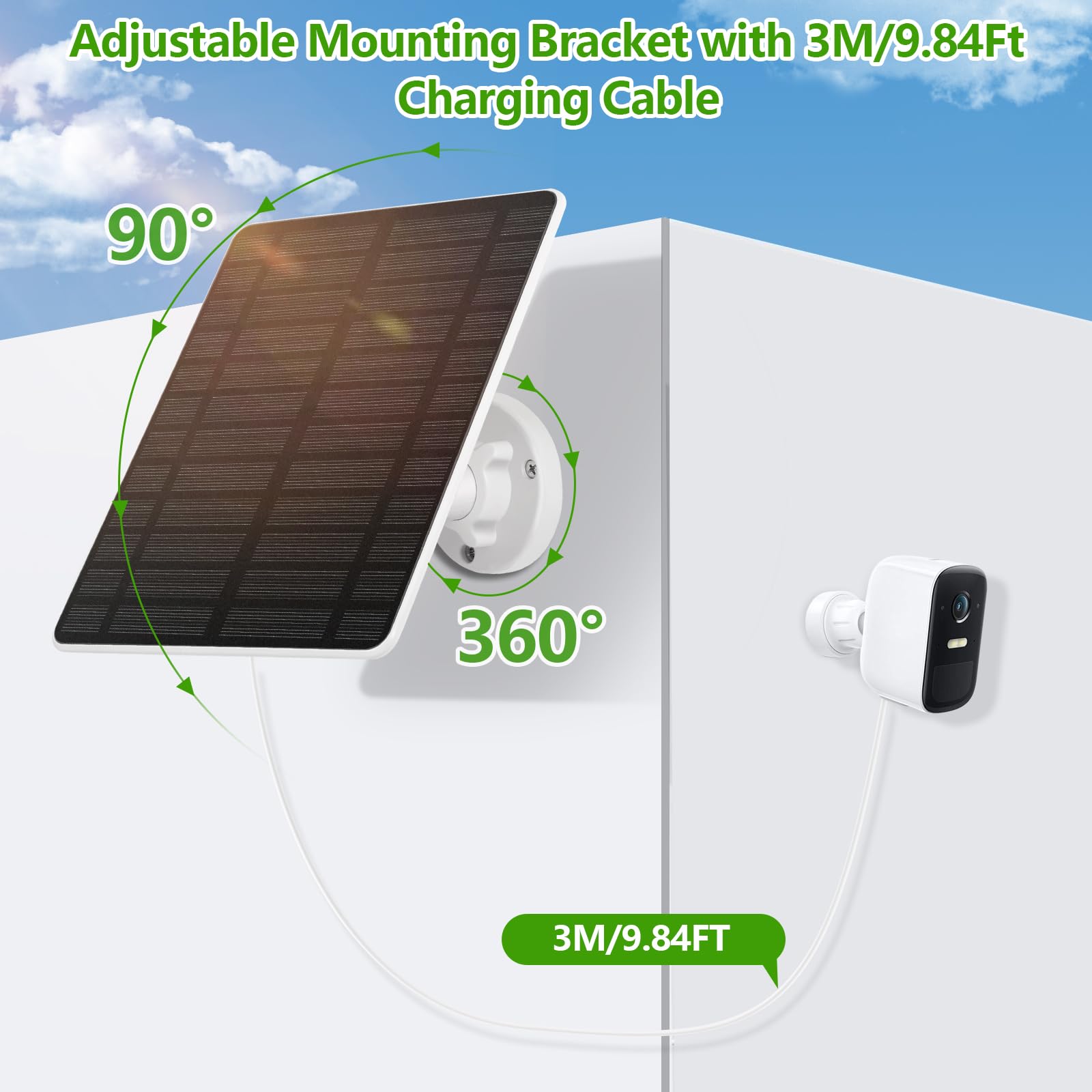 GuKKK Solarpanel für Eufy Kamera,6W Kamera Solarpanel Kompatibel,Kontinuierliche Stromversorgung,IP65 wasserdicht Solarpanel für Security euf-Cam,2C/2C Pro,2/2Pro,E20/E40 Kamera-Aufladung