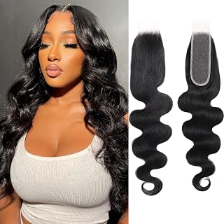 NERUMO 2x6 HD Lace Closure Body Wave 14" Brazilian Virgin Human Hair with Baby Hair - Natural Middle Part Kim K Style