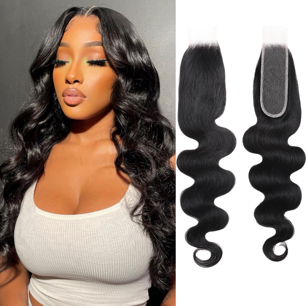 NERUMO 2x6 HD Lace Closure Body Wave 14" Brazilian Virgin Human Hair with Baby Hair - Natural Middle Part Kim K Style