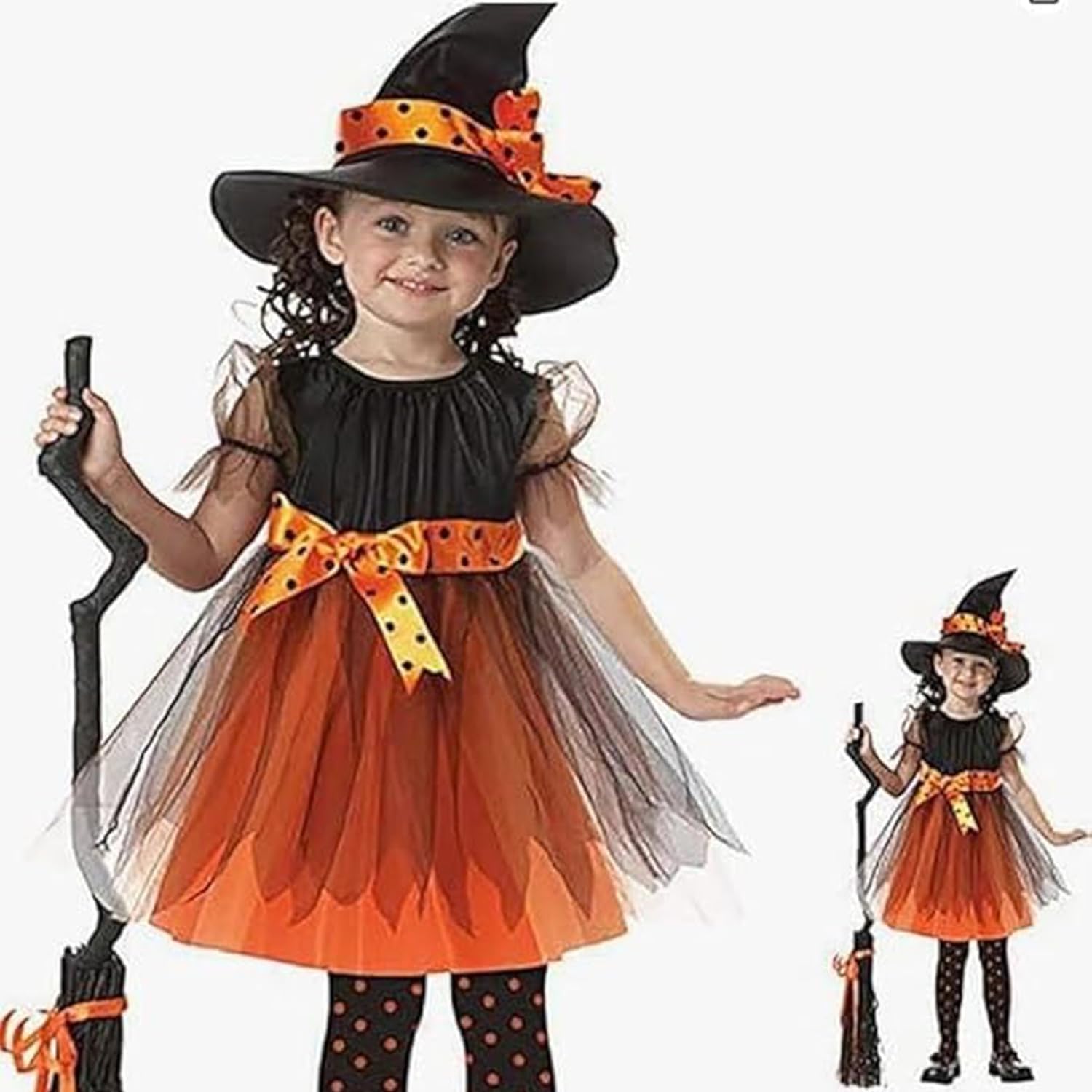 Halloween Witch Costume Set Kids Girls Cute Witch Dress Deluxe Set Fancy Party Dress Little Girls Witch Cosplay Costume Tutu Skirt