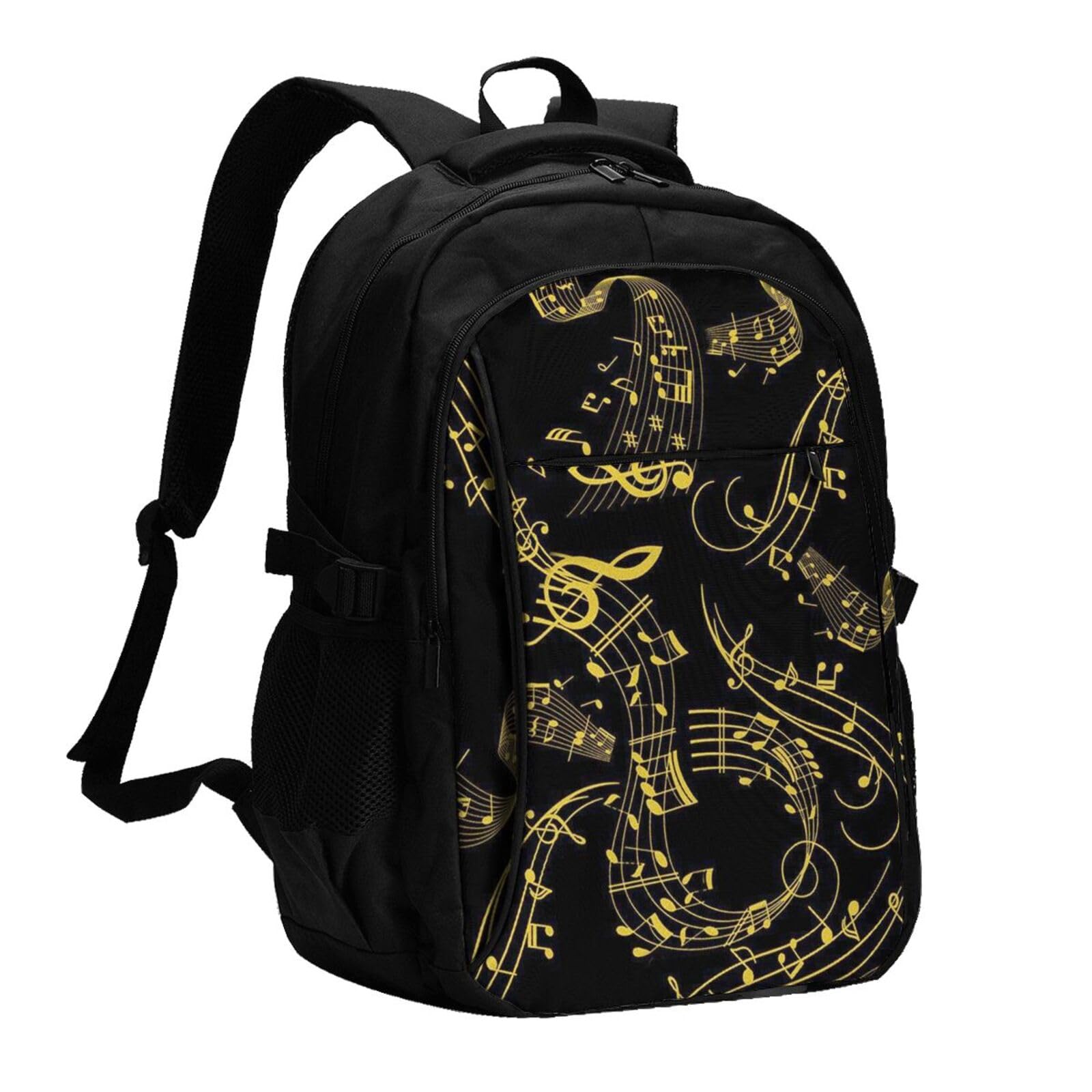 InOmak Schwarze Musiknoten, Reiserucksack, Freizeitrucksack, Schulrucksack, Laptop-Rucksack für Damen und Herren
