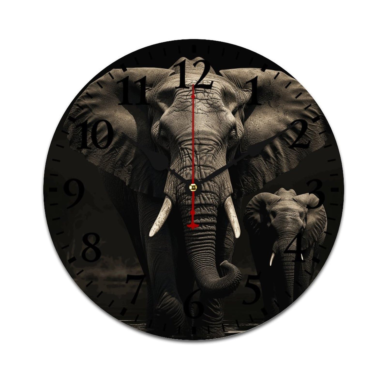 NTVOWPZO 10 Inch Wall Clock Wooden Elephant Black Battery Operated Wall Clocks Silent Non-Ticking Square Wall Clock for Living Room Kitchen Home Office Wall Decorative Clocks