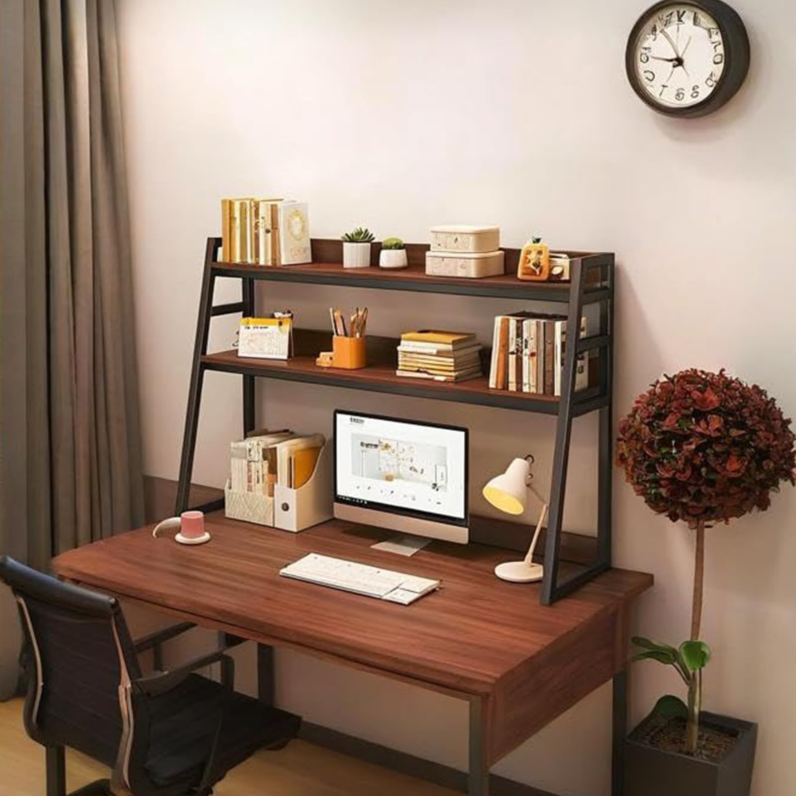 Estantería de escritorio de tres capas, estante de almacenamiento de escritorio de diseño trapezoidal, estantería de mesa de metal multifuncional, Dormitorio, habitación y escritorio (A, 95cm)